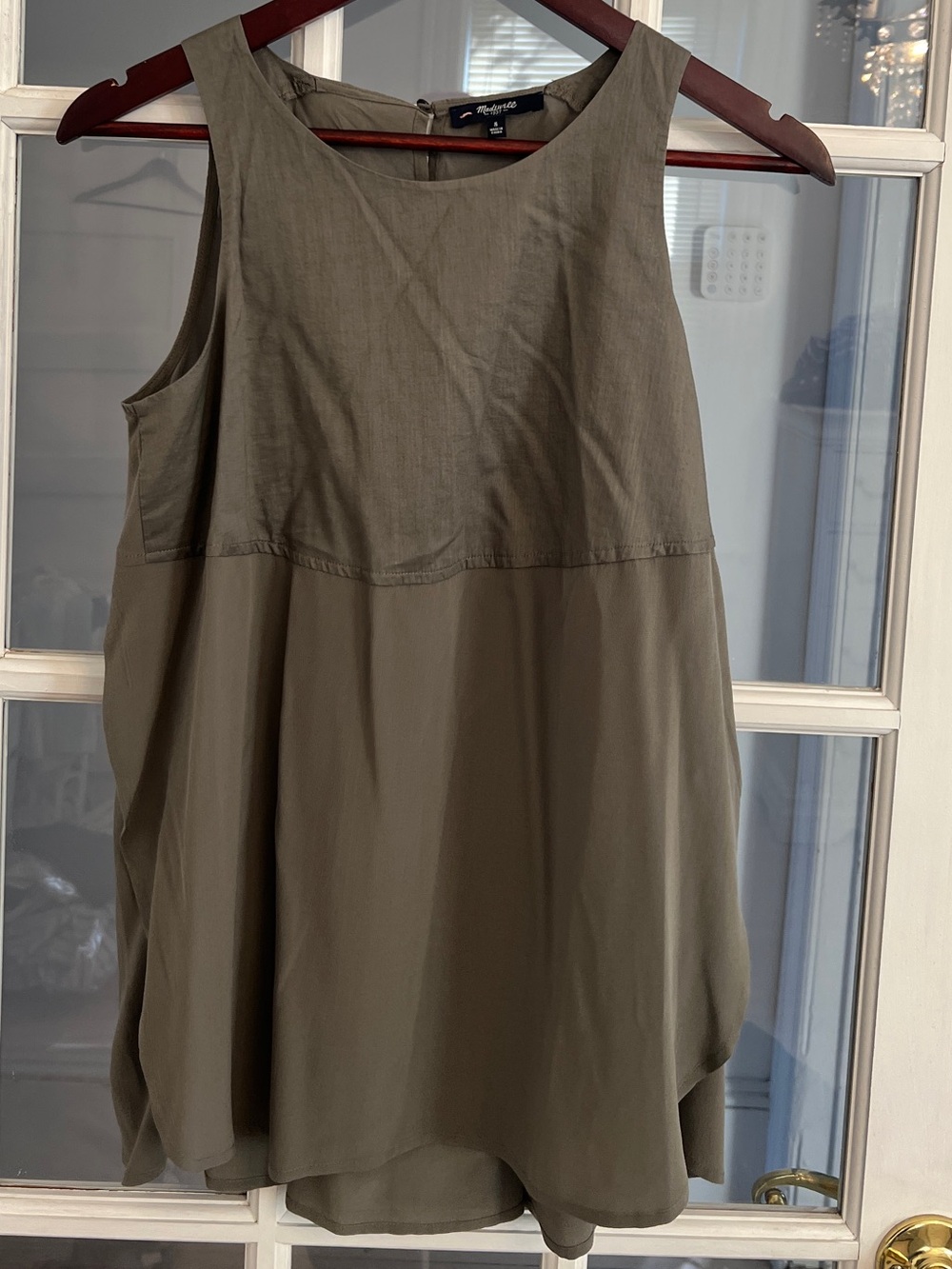 MADEWELL Women’s Sunbask Olive Silk Cotton Keyhole Tunic Tank Top S